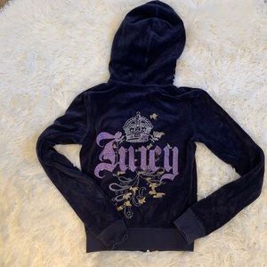 Juicy Couture Dark Blue Glitter Crown Print Jacket